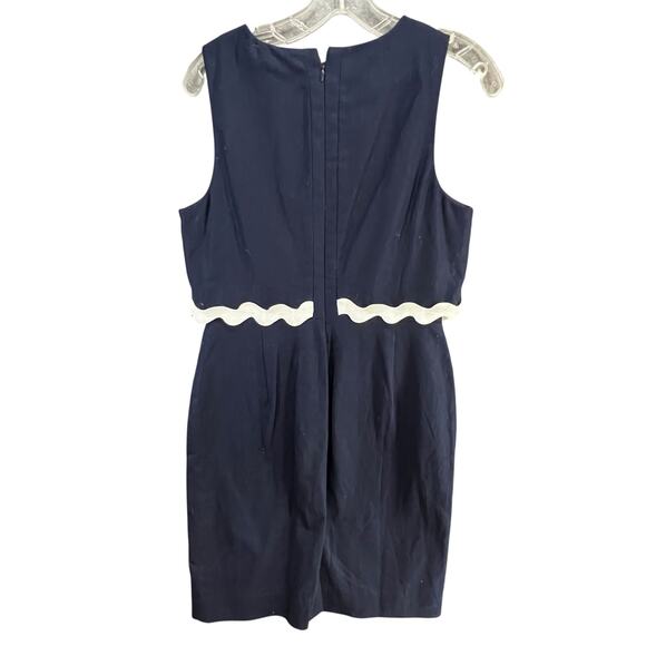 J Crew Sheath Dress Size 8 Blue White Rickrack Trim Linen Blend Classic Preppy - Picture 5 of 13